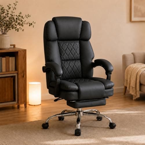 オフィスチェア 伸縮式オットマン付き ゲーミングチェア 150kg高耐荷重 デスクチェア 3級ガスシリンダー 社長椅子 リクライニングチェア 135度 パソコンチェア フットレスト ワークチェア 勉強椅子 事務用 テレワーク 在宅ワーク ブラック