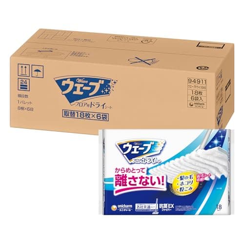 ウェーブ 【お掃除用品】 フロア用掃除用品 ドライシート 108枚 18枚×6個 ワイパー ダスター取替シート【Amazon.co.jp限定】