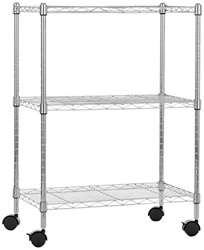 Amazonベーシック スチールラック 幅60 棚 メタルラック 3段 キャスター付き 耐荷重68kg 幅59×奥行34×高さ83cm キッチン 業務用 クロム