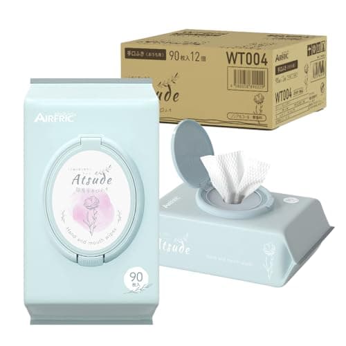 AIRFRIC 手口ふき 厚手 無添加 無香料 ノンアルコール エンボス加工 蓋つき 水分多め やわらか 大判 純水 99% 赤ちゃん 新生児 ベビー 超厚手 極厚 出産準備 出産祝い 大容量 まとめ買い 手口拭き てくちふき ウェットティッシュ Atsude シリーズ wt004 (手口ふき【90枚入りx12個】(1080枚))