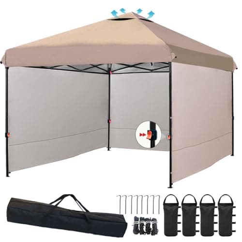 ApeexCanopy タープテント 2.5m×2.5m 【専用横幕/サイドシート3枚付属】 風抜けベンチレーション 高耐水加工&シルバーコーティング UVカット紫外線カット 遮熱 ワンタッチタープ 高さ3段階調節 スチール 大型 耐水 キャノピー アウトドア用品 キャンプ用品 タープ タープテント ワンタッチテント ワンタッチタープテント自立式 (グレージュ, 2.5m×2.5m)