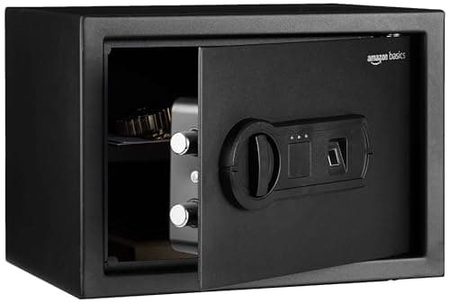 Amazonベーシック 生体認証式 金庫 家庭用 業務用 指紋認証式 14L (幅35 x 奥行24.9 x 高さ24.9 cm) スチール ブラック