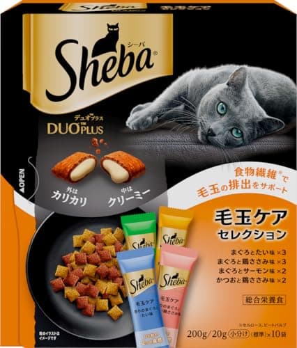 シーバ デュオ プラス 成猫用 毛玉ケアセレクション 200g(20g×10袋)×12箱 ドライフード おやつ カリカリ 総合栄養食 キャットフード