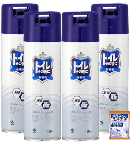 【Amazon.co.jp限定】 トイレその後に 【まとめ買い】大容量 450ml トイレ用 消臭スプレー 無香料×4個 おまけ付き