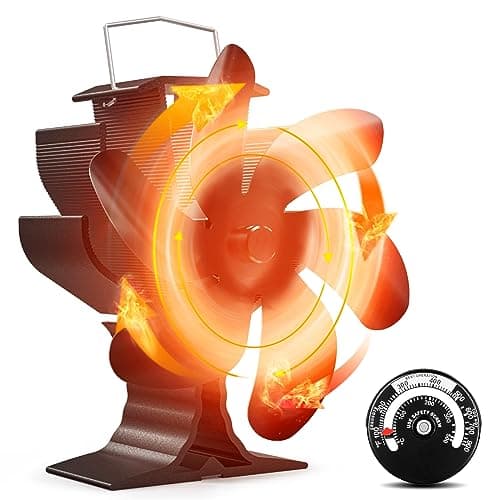 Signstek ストーブファン 石油ストーブファン 薪ストーブ用ファン エコファン 6枚羽 キャンプ扇風機 薪ストーブ扇風機 暖炉ファン 温度計付き