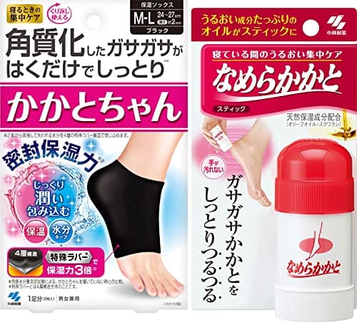 【まとめ買い】かかとちゃん M-Lサイズ 1足分 +なめらかかと スティック 30g 寝ている間のうるおい集中ケア