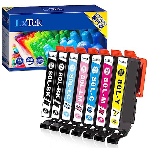 LxTek IC6CL80L インクカートリッジ エプソン(Epson)用 とうもろこし インク IC80L 6色セット + ICBK80L (合計7本) EP-982A3 EP-707A EP-807AR EP-808AW EP-977A3 インク 80L 大容量タイプ