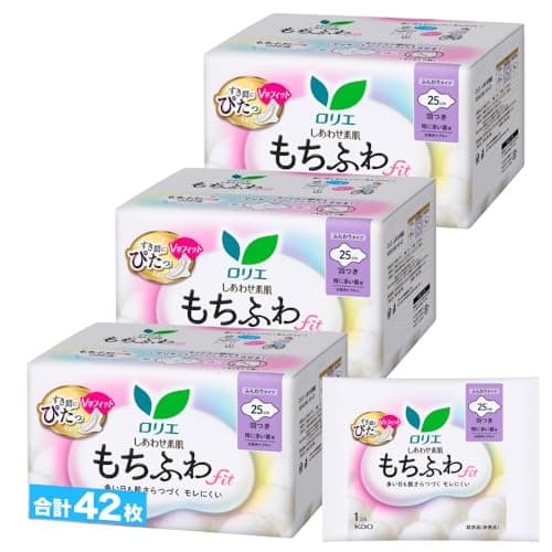ロリエ しあわせ素肌 もちふわfit 特に多い昼用25cm 羽つき 14個×3個セット(42個)+おまけ付き 【Amazon.co.jp限定】