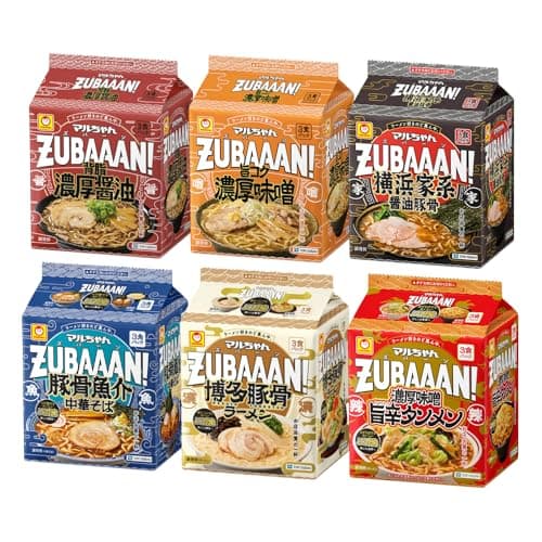 【Amazon.co.jp限定】マルちゃん ZUBAAAN! 6種類セット 3食パック (計18食) 醤油 ×1 味噌 ×1 豚骨 ×1 博多豚骨ラーメン×1 横浜家系醤油とんこつ×1 味噌旨辛タンメン ×1