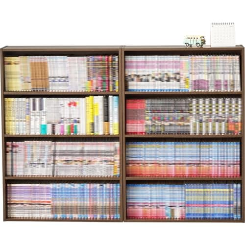萩原 本棚 コミックラック スリム 2個【 コミック 約312冊分 】薄型 4段 幅 60 奥行 17 高さ 89 ブラウン 2個組 RCC-1508BR
