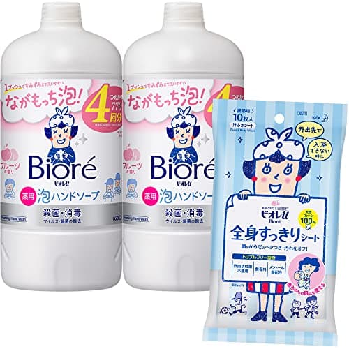 【医薬部外品】ビオレu 泡ハンドソープ フルーツの香り つめかえ用 770ml×2個 + ビオレu 全身すっきりシート 10枚入
