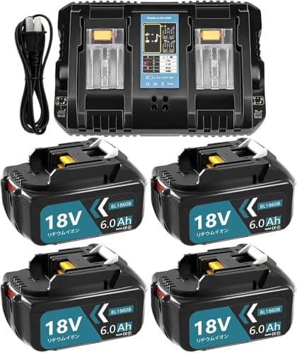 Boetpcr 互換 マキタ 18v バッテリー 充電器セット BL1860B 6000mAh容量 4個 マキタ 充電器 2口 DC18RD 付き BL1815N BL1830B BL1860Bなどに互換可能 電動工具用 BMS基板搭載 長寿命セル採用 LEDランプ残量表示 高耐久性 日本国内PSEマーク認証取得済み