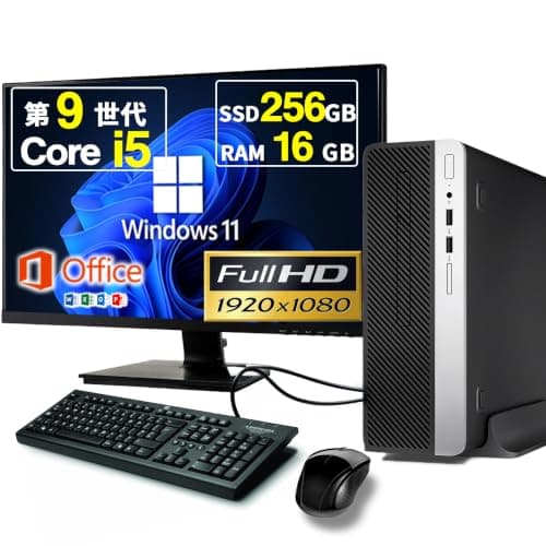 【整備済み品】デスクトップパソコン Prodesk 400 G6 SF Intel 第9世代 Core i5-9500 SSD MS Office 2021搭載 Windows11 デスクトップPC フルHD モニターセット(SSD/HDD:256GB/500GB メモリ:16GB)